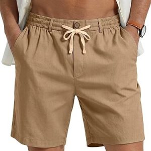 PLEPAN Mens Casual Linen Shorts - 7
